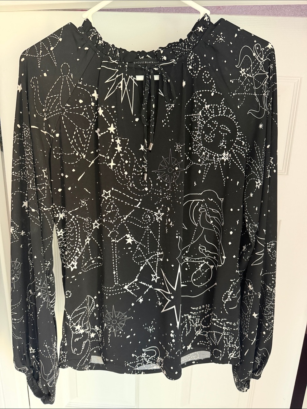 White House Black Market Black and White Zodiac Print Blouse